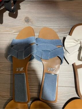 ZARA Light Blue Denim Crossover Slide Mules